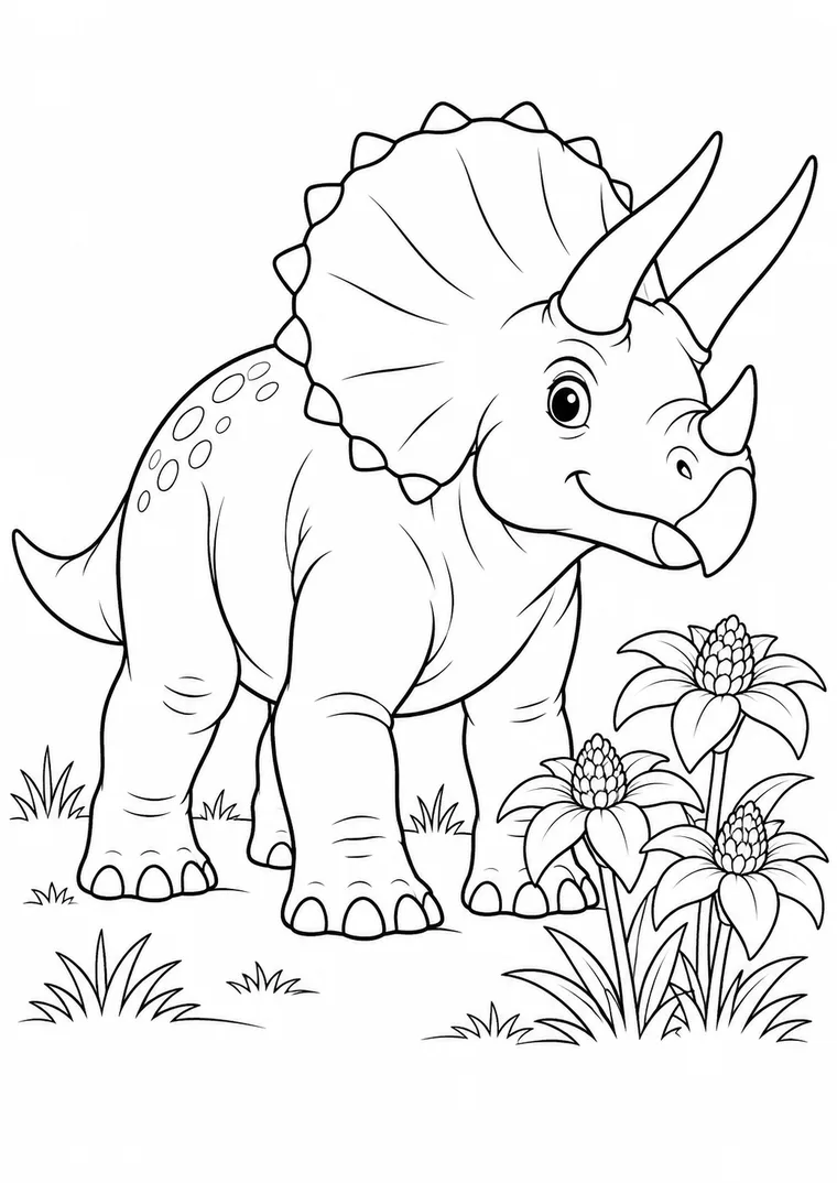 Triceratops bei Blumen