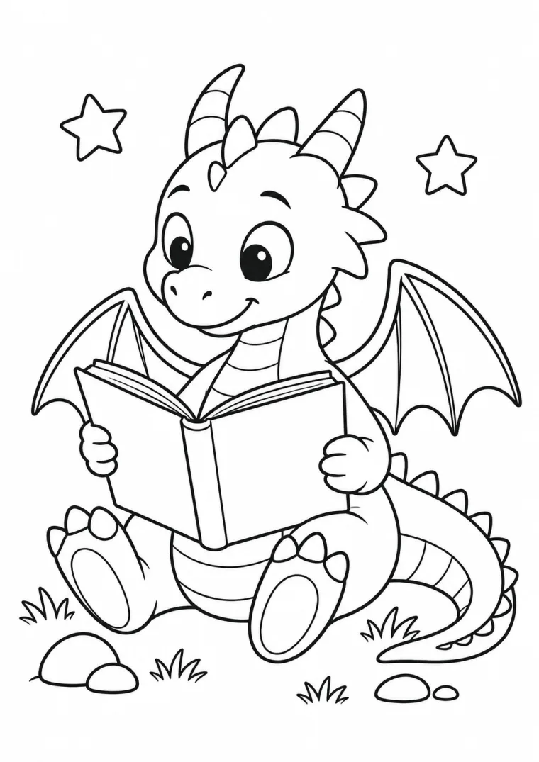 Drache liest ein Buch