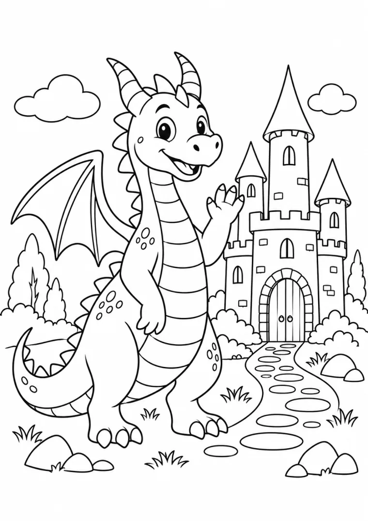 Drache vor einem Märchenschloss