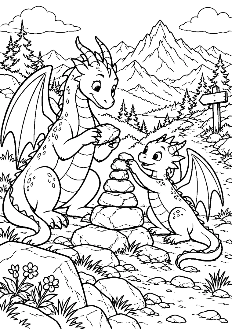 Drachen bauen ein Steinmännchen
