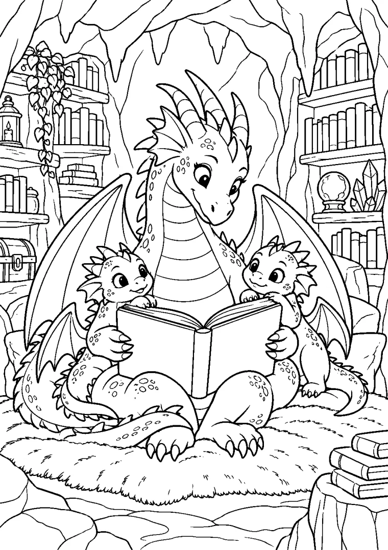 Drachenfamilie in der Höhlenbibliothek