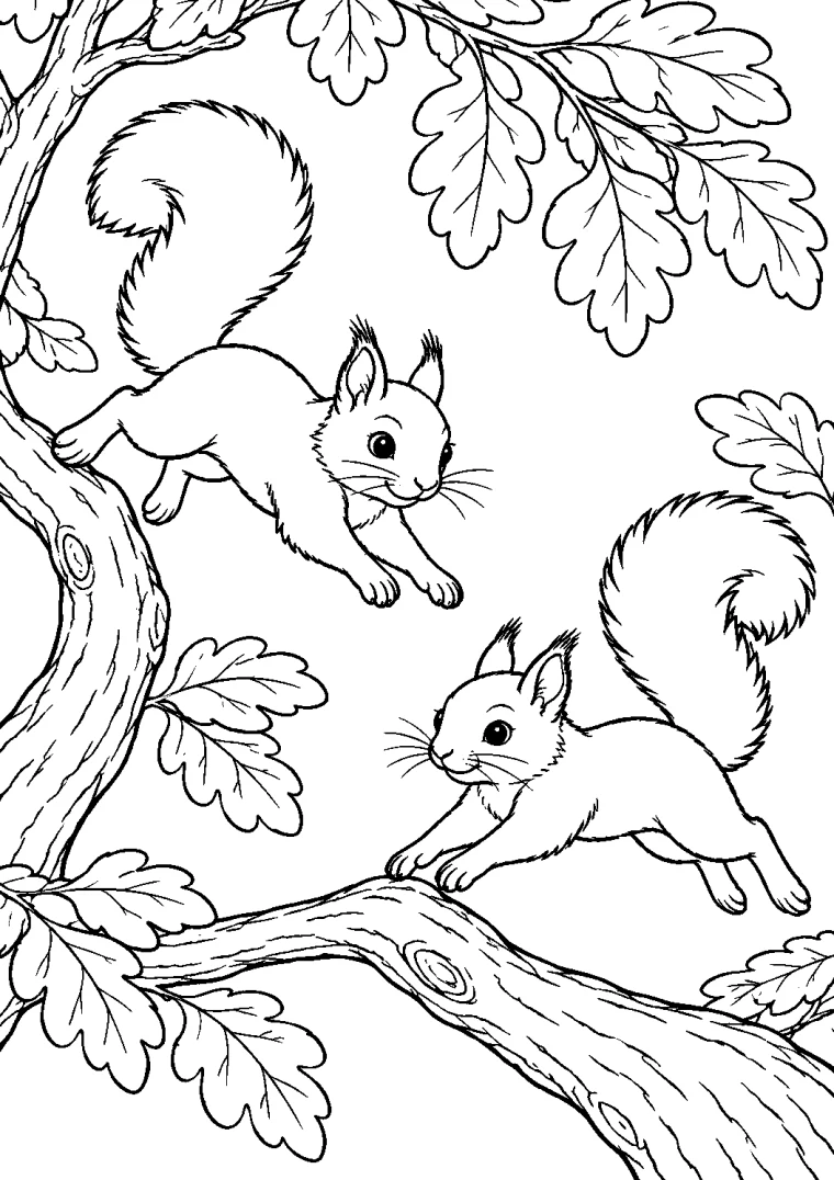 Eichhörnchen springen zwischen Ästen