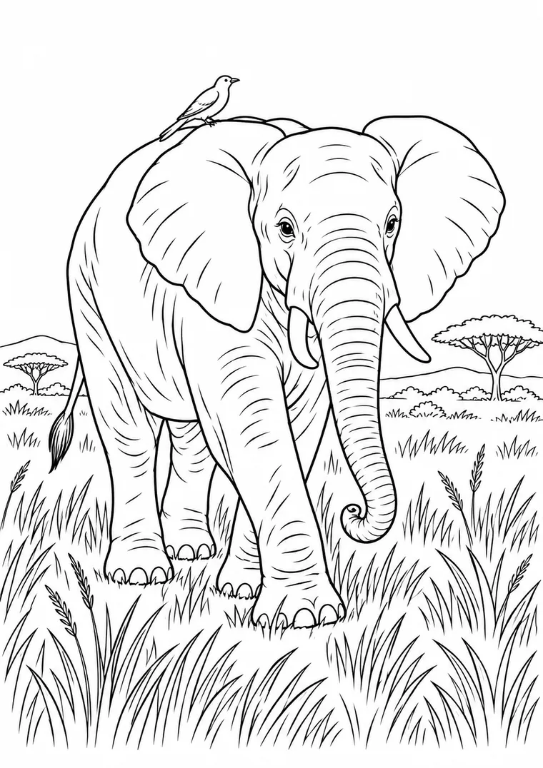 Elefant mit Vogel