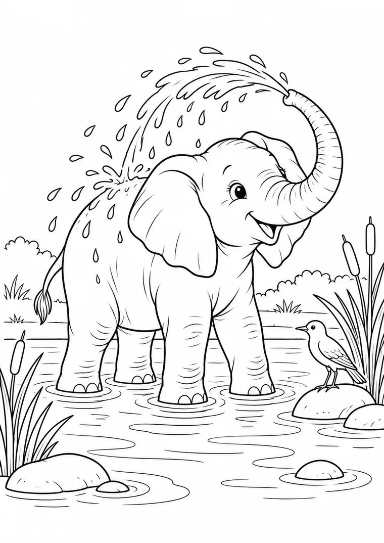 Elefantenkalb spritzt Wasser