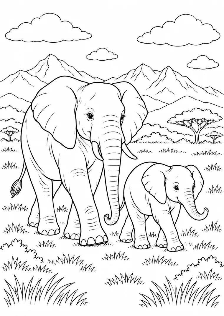 Elefantenmutter mit Kalb