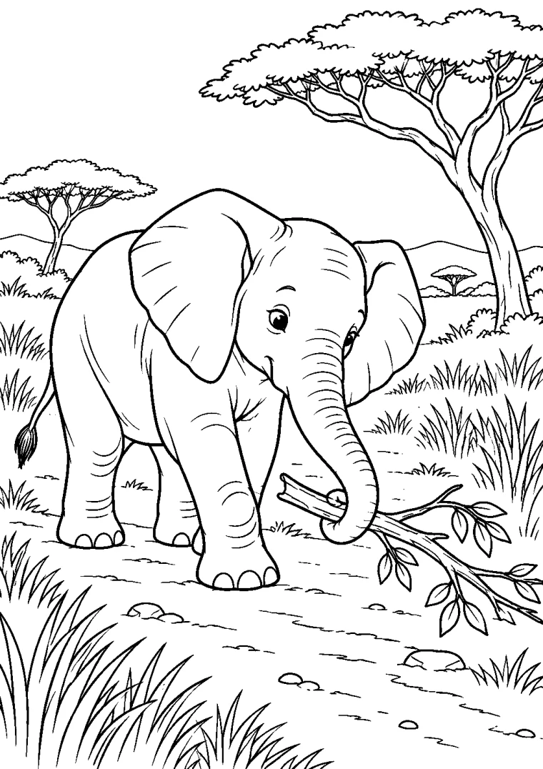 Junger Elefant hebt einen Ast
