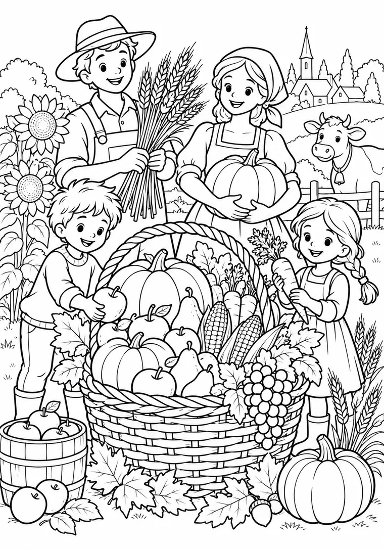 Erntekorb mit Obst und Gemüse