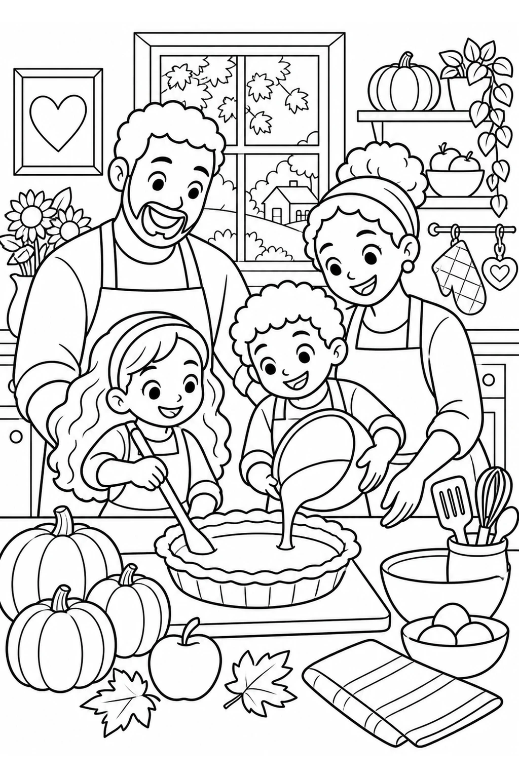 Familie backt Kürbiskuchen