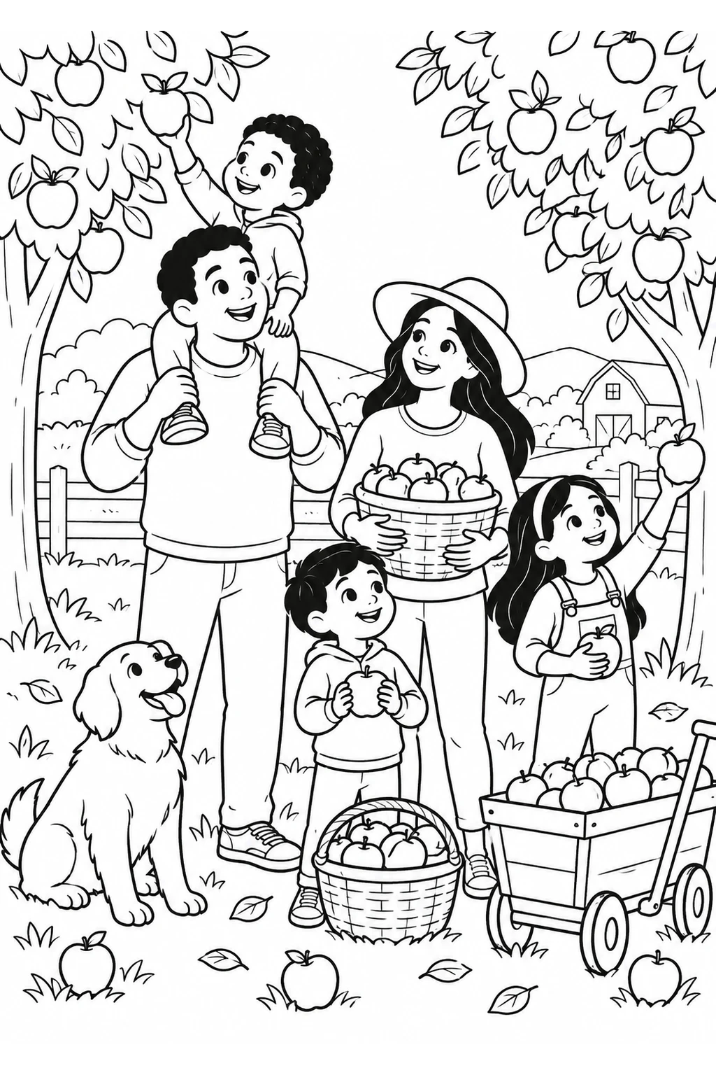 Familie sammelt Äpfel