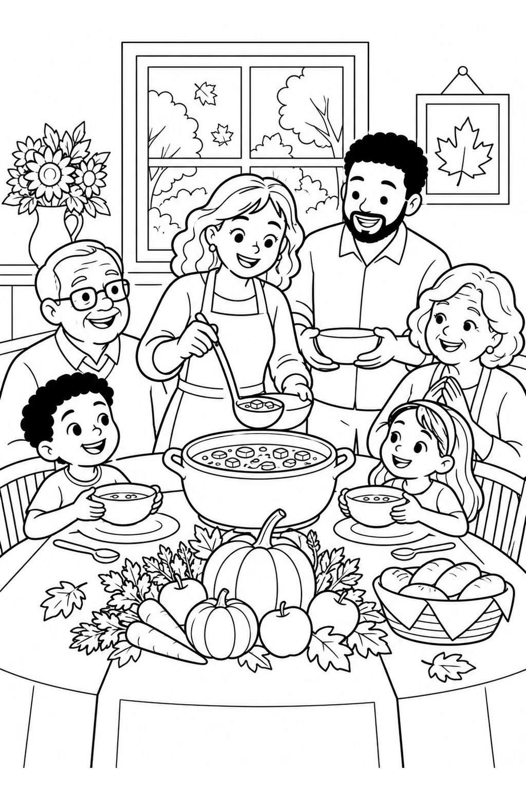 Familie serviert Gemüsesuppe