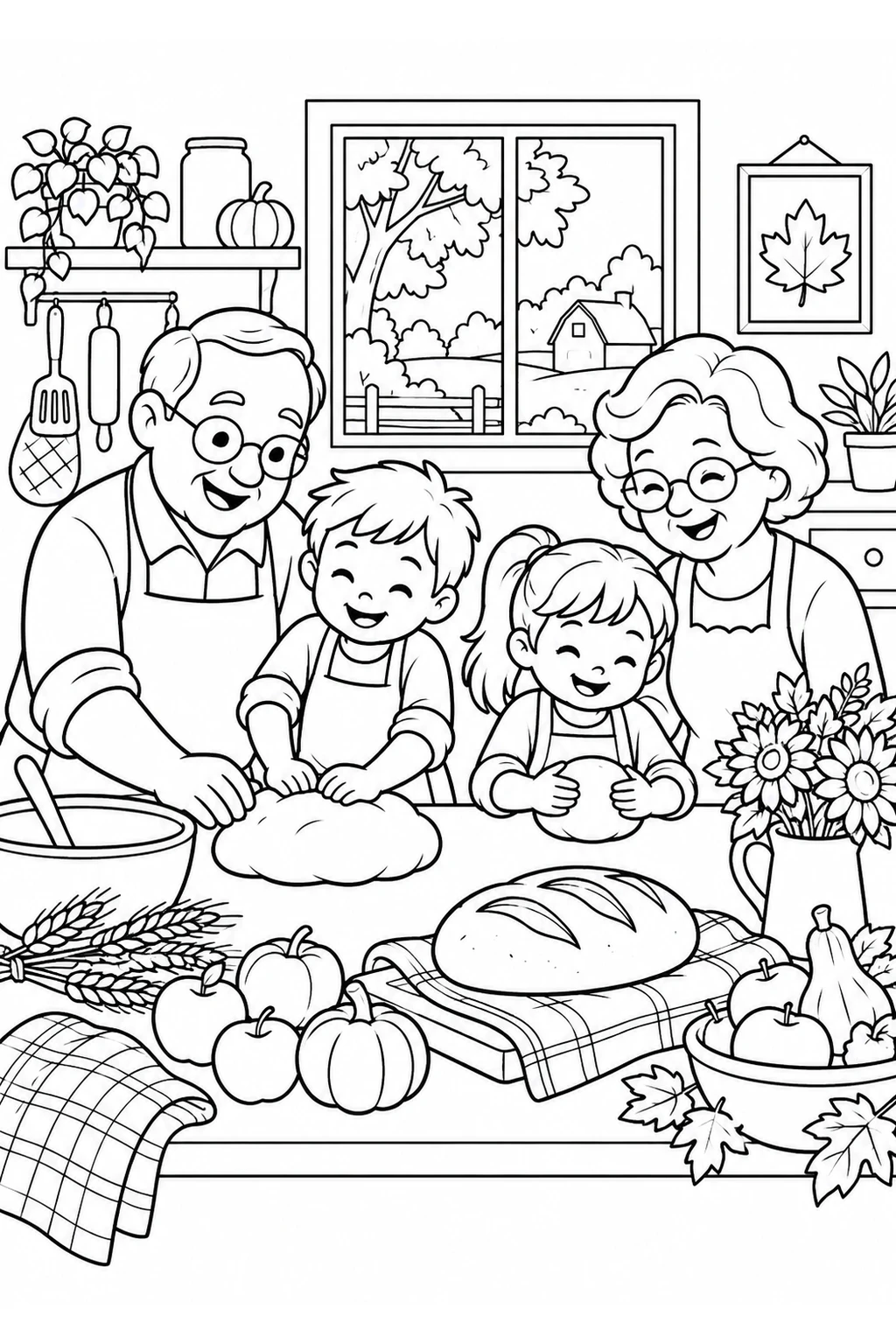 Großeltern und Kinder beim Backen