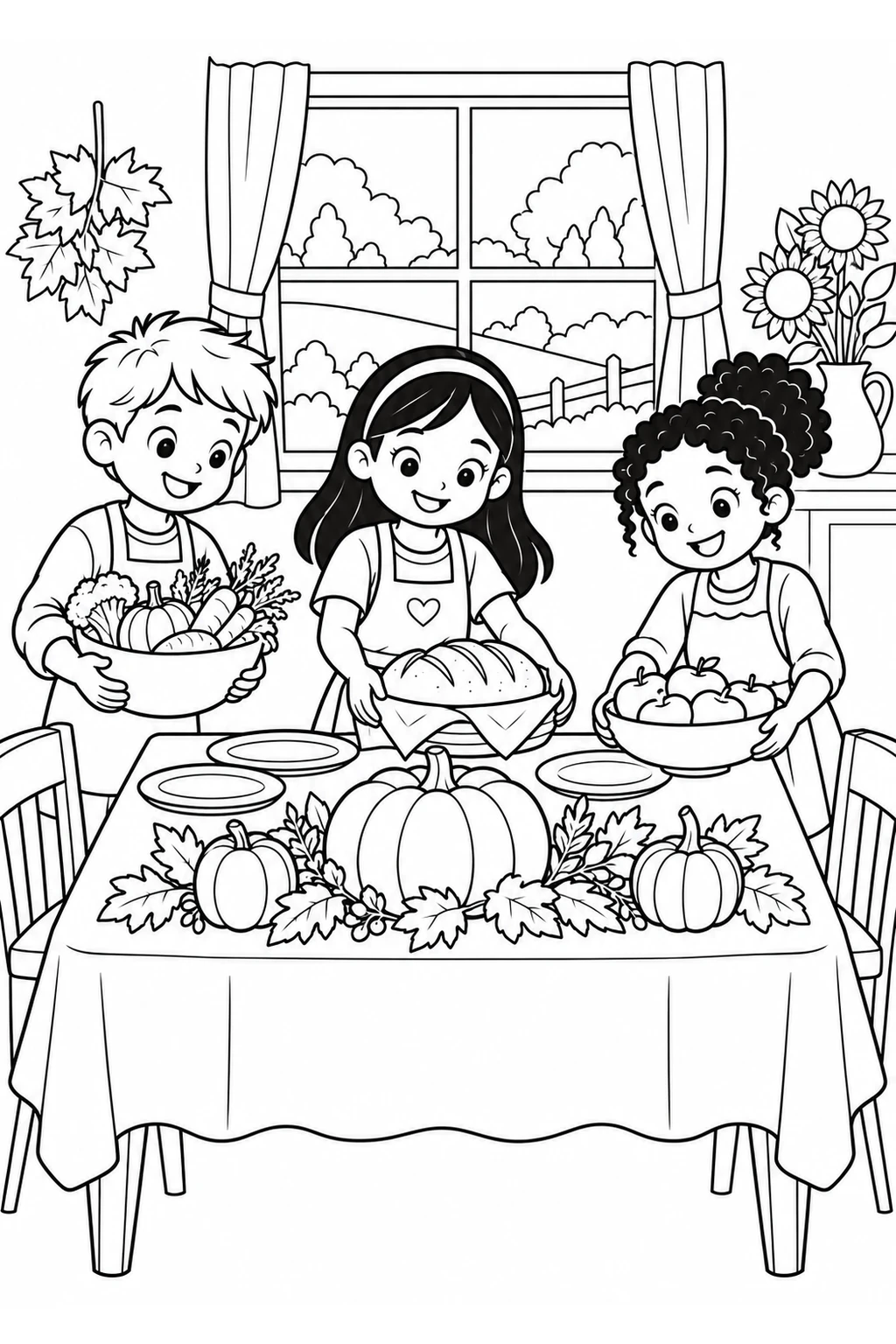 Kinder decken den Erntetisch