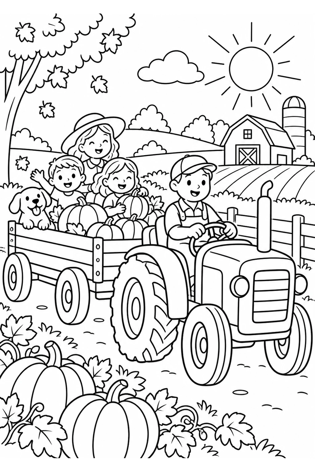 Traktor mit Kürbiswagen