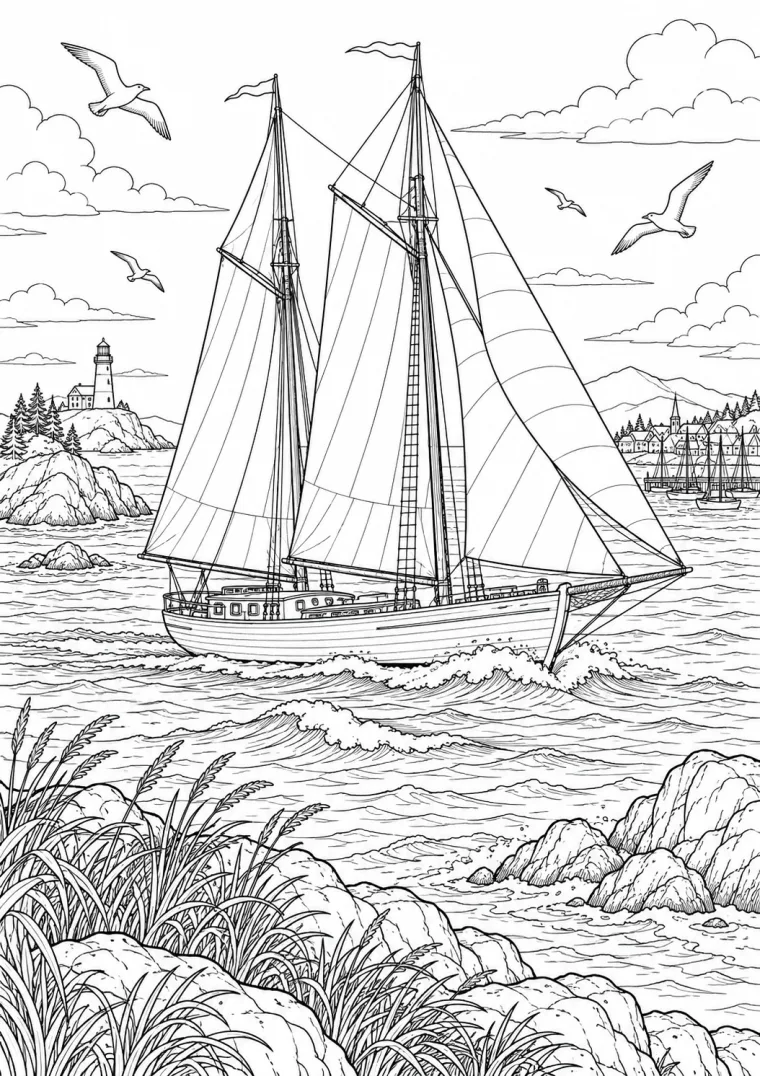 Segelschiff an der Küste