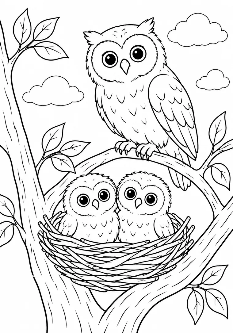 Eulenfamilie im Nest