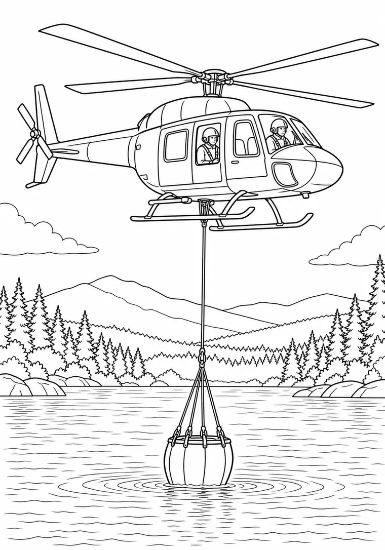 Feuerwehrhubschrauber am See