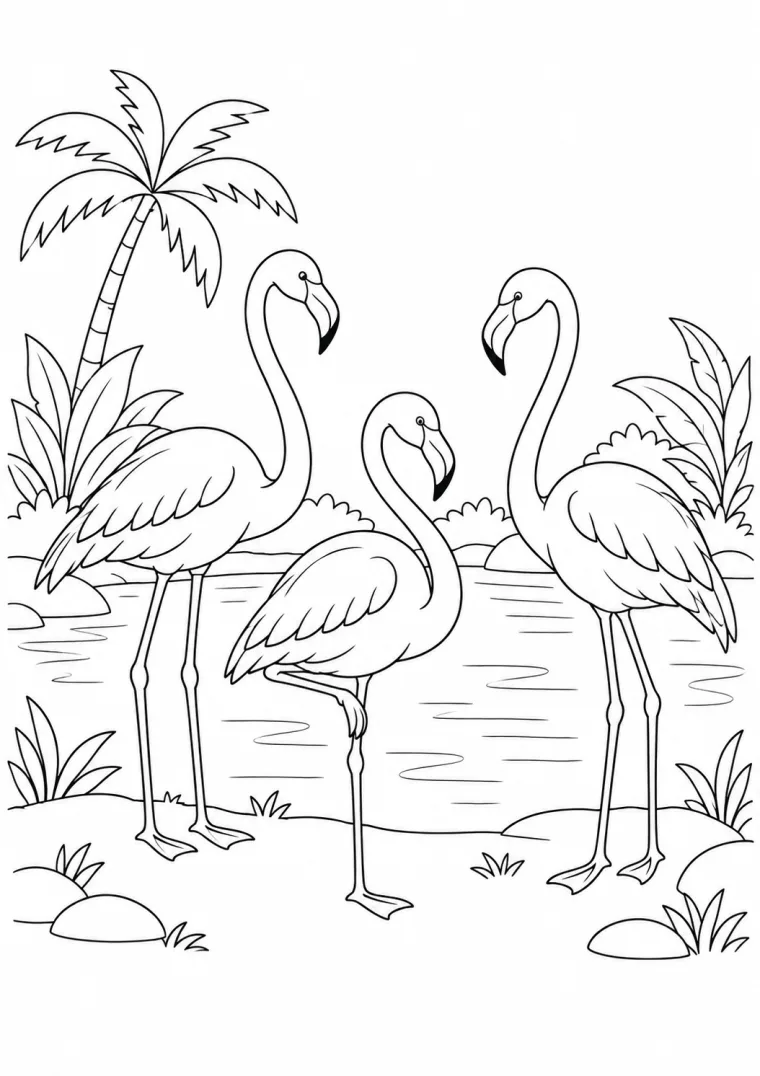 Drei Flamingos an der Lagune