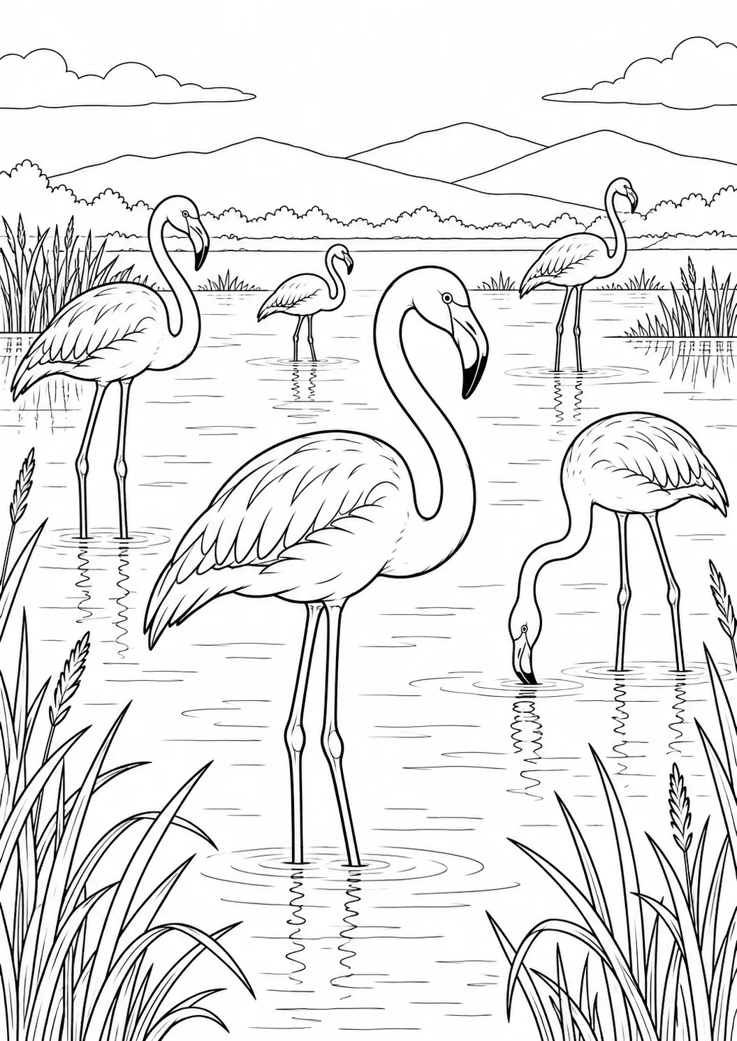 Flamingogruppe in der Lagune