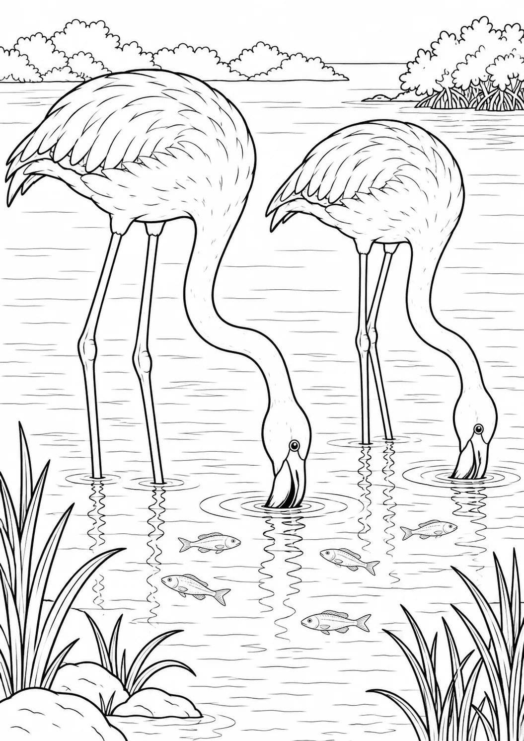 Flamingos bei der Nahrungssuche