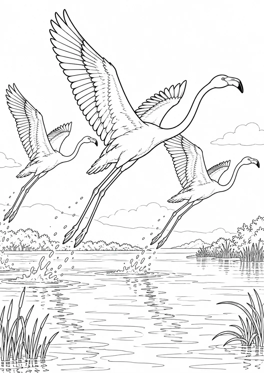 Flamingos starten vom Wasser