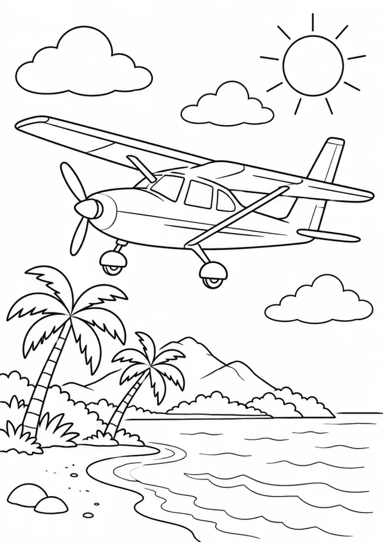 Flugzeug über einer Tropeninsel