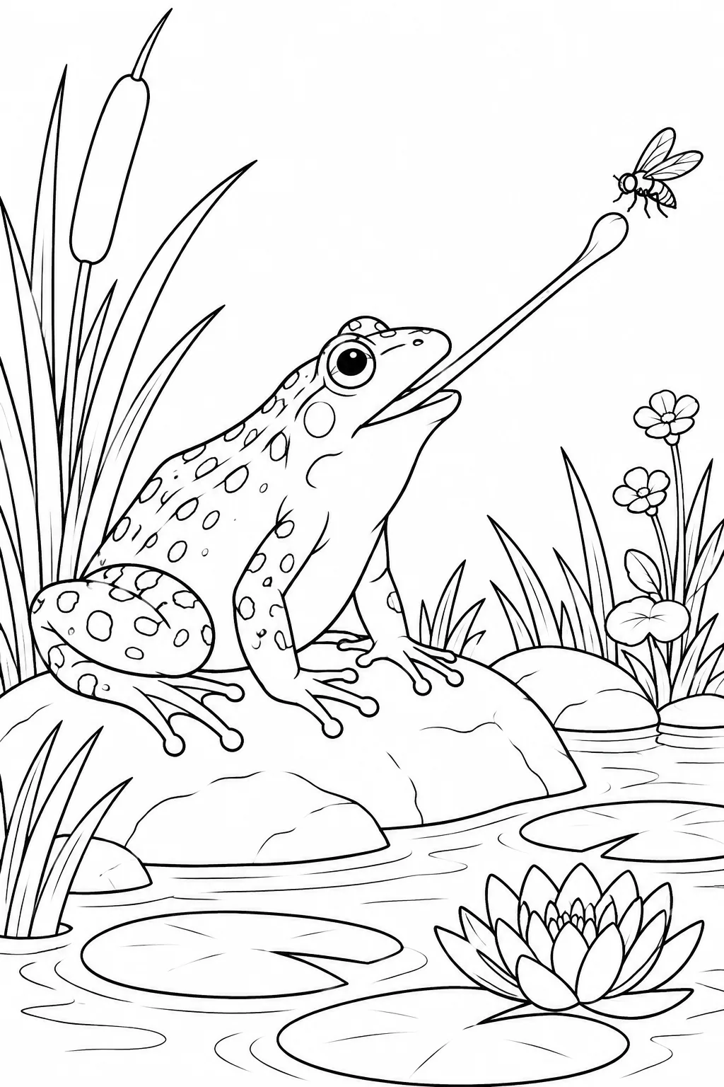 Frosch fängt eine kleine Fliege