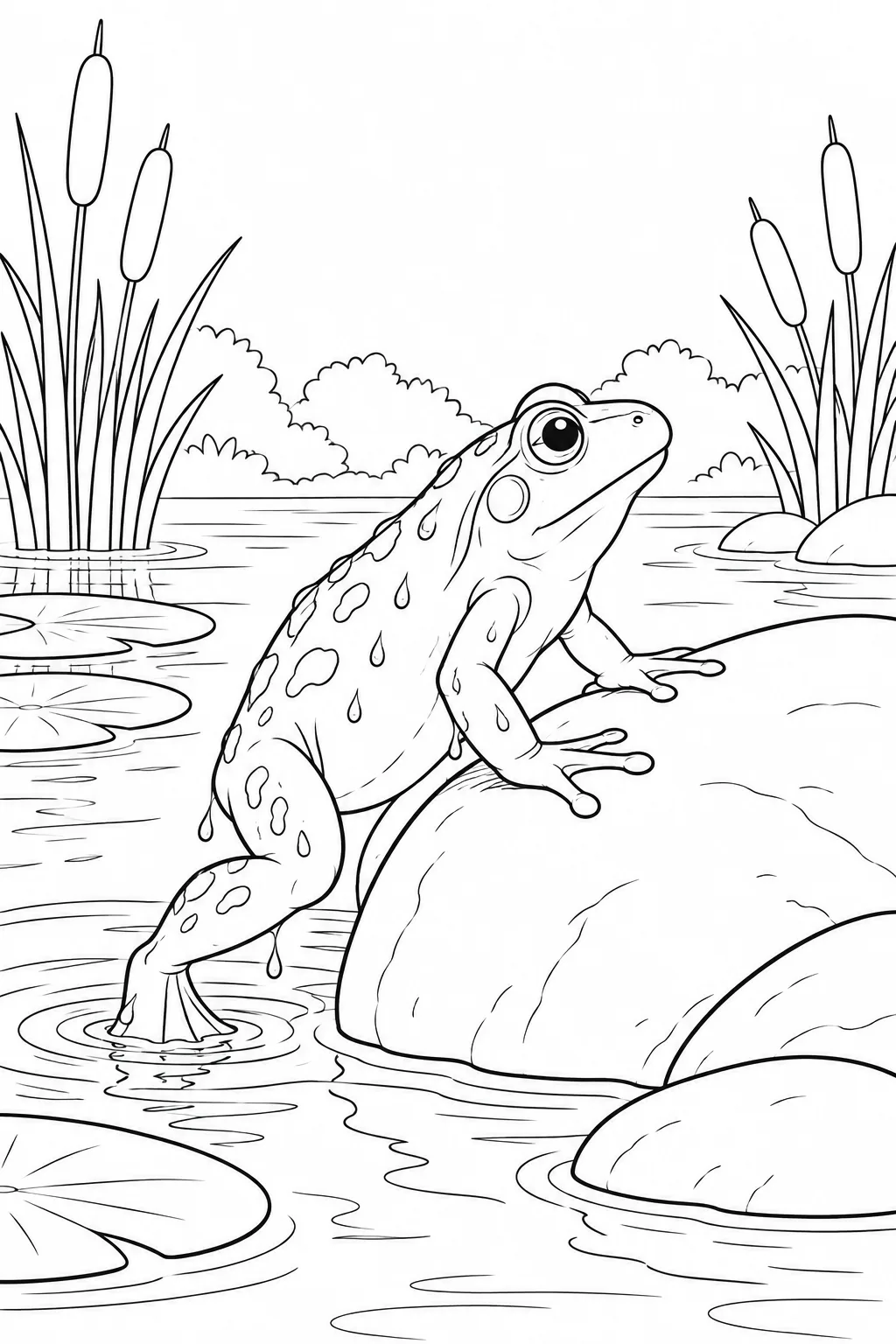 Frosch klettert auf einen Flussstein
