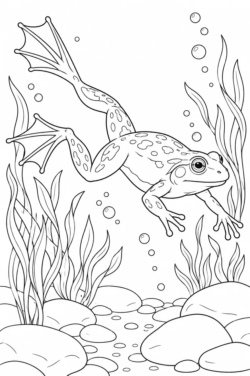 Frosch schwimmt unter Wasser