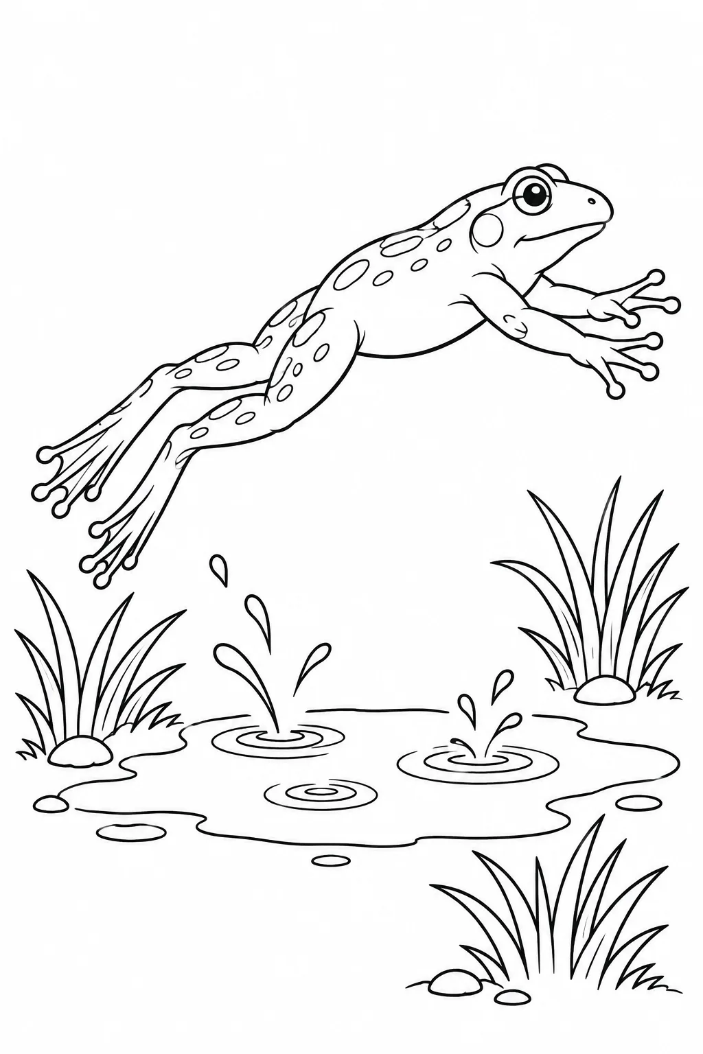 Frosch springt über eine Pfütze
