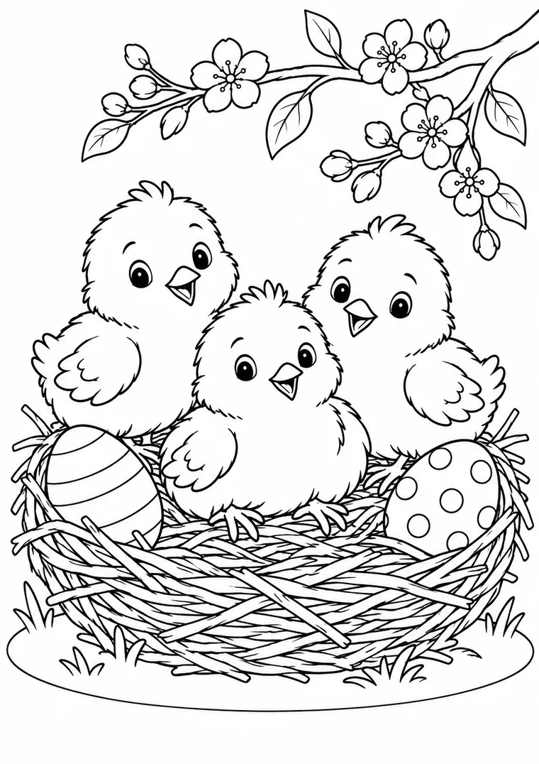 Drei Küken im Nest