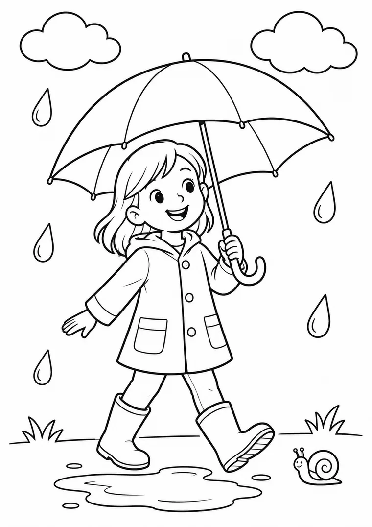 Kind mit Regenschirm im Frühlingsregen