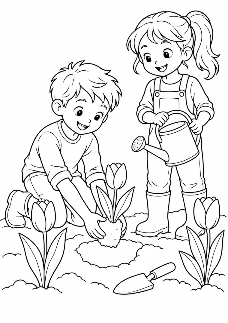 Kinder pflanzen Tulpen