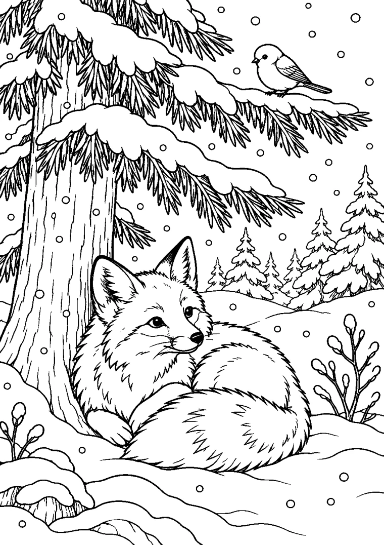 Fuchs im verschneiten Tannenwald