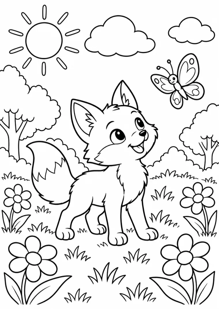Fuchsjunges mit Schmetterling