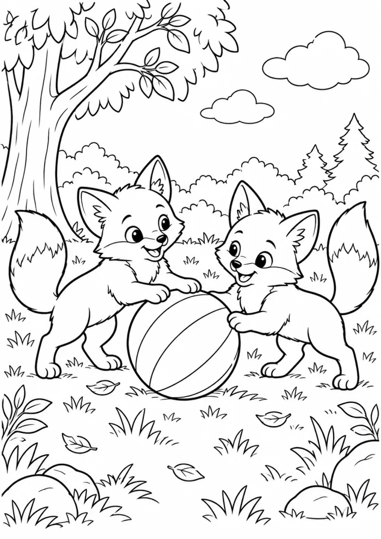 Zwei Fuchsjunge mit Ball
