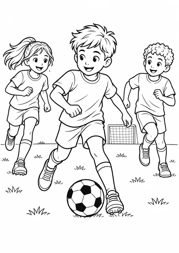 Fußball mit drei Kindern beim Spiel