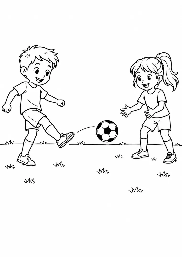 Fußball mit zwei Kindern beim Passen