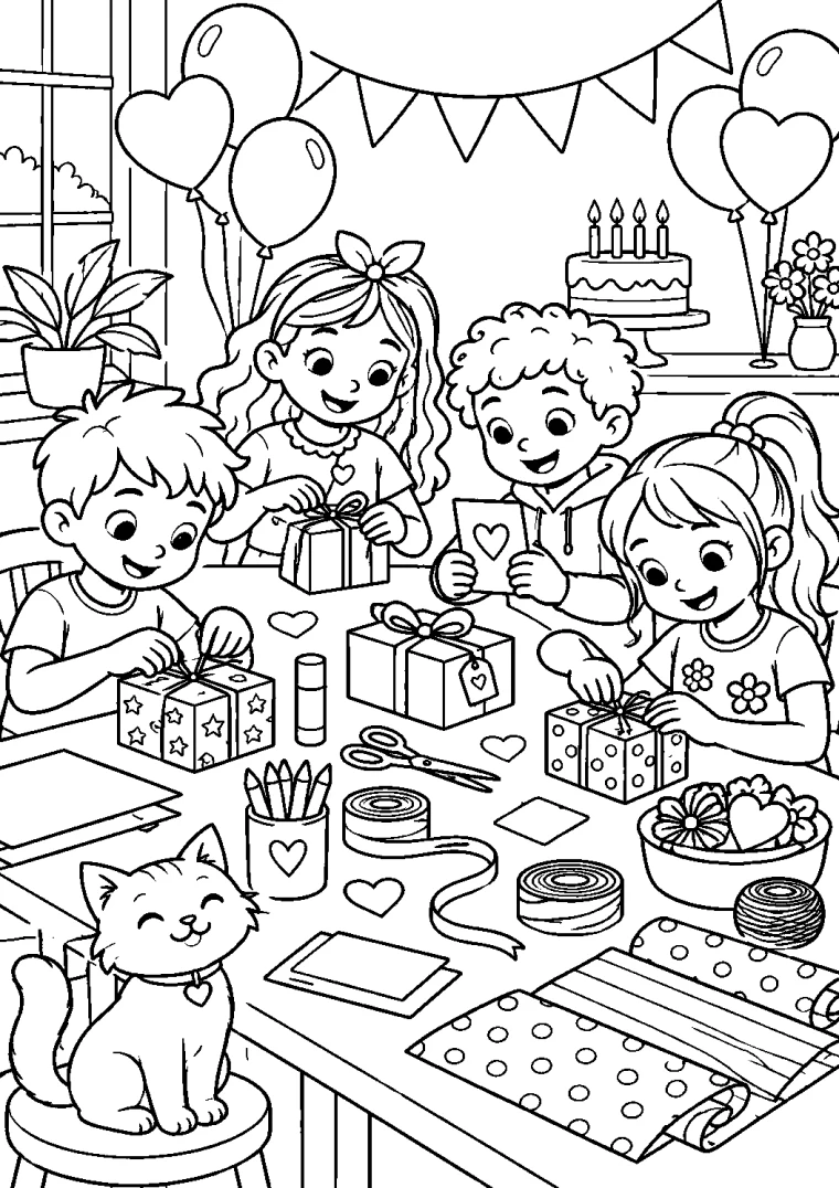 Freunde verpacken Geschenke