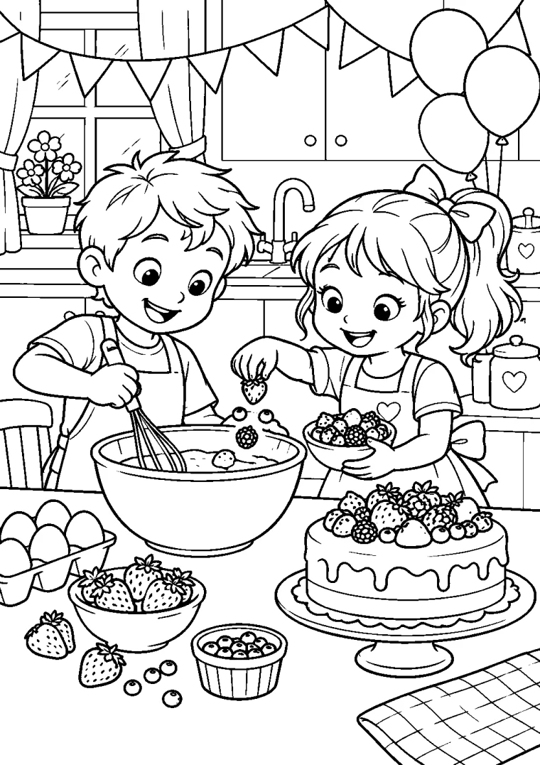 Kinder backen einen Geburtstagskuchen