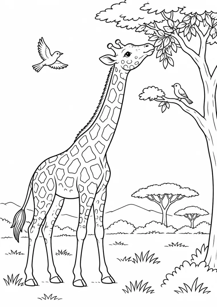 Giraffe frisst Akazienblätter