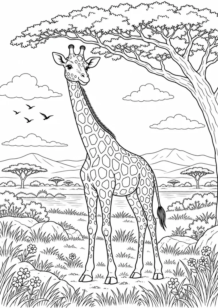 Giraffe unter einer Akazie