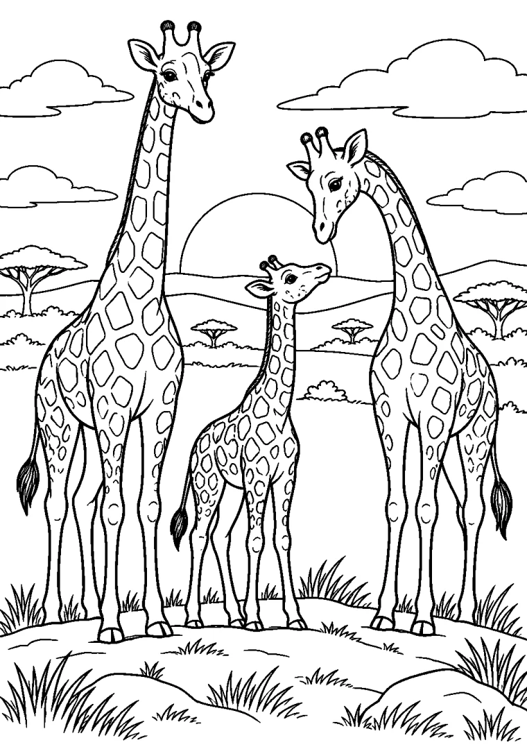 Giraffenherde auf dem Savannenhügel