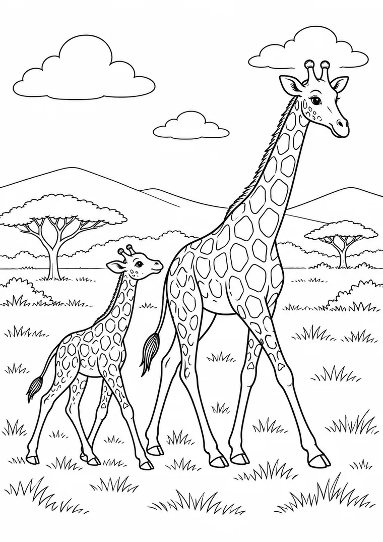 Giraffenmutter mit Kalb