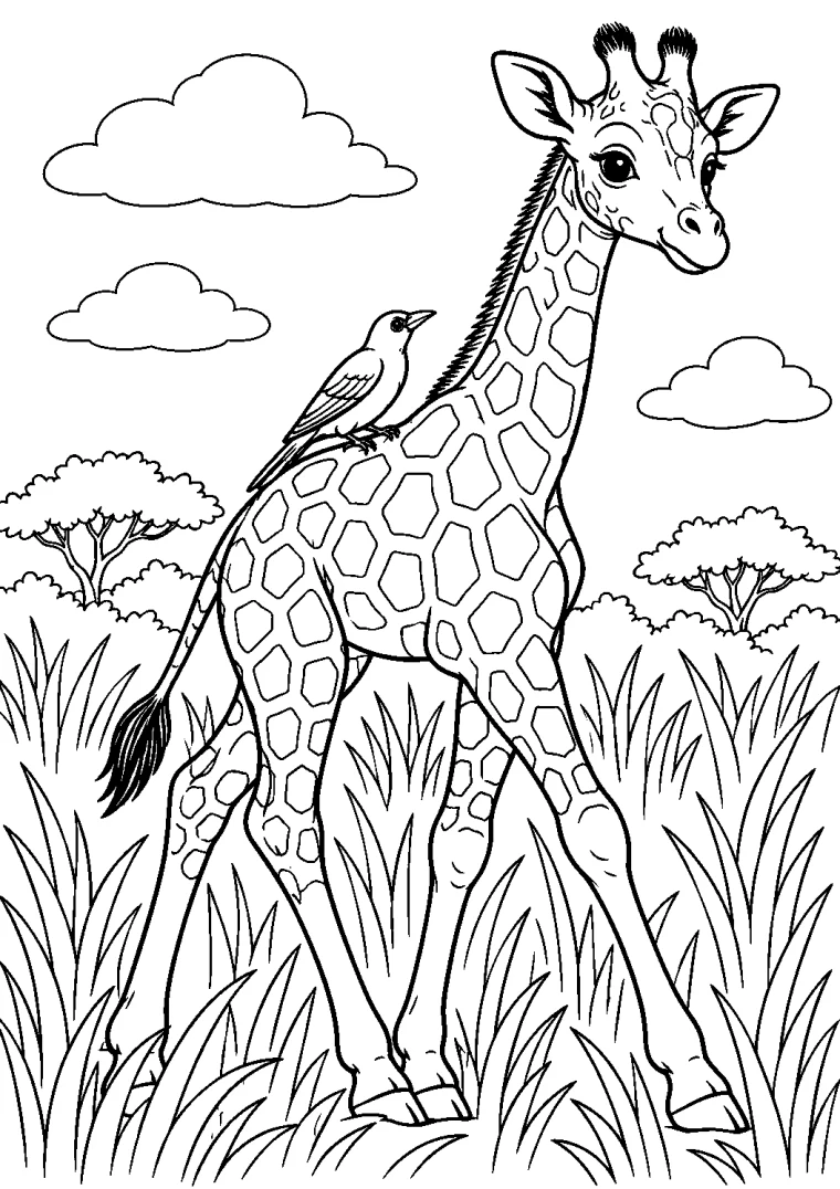 Junge Giraffe mit Madenhacker