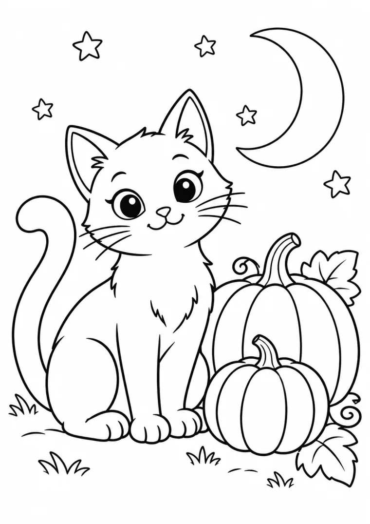 Halloween mit Katze und Kürbissen