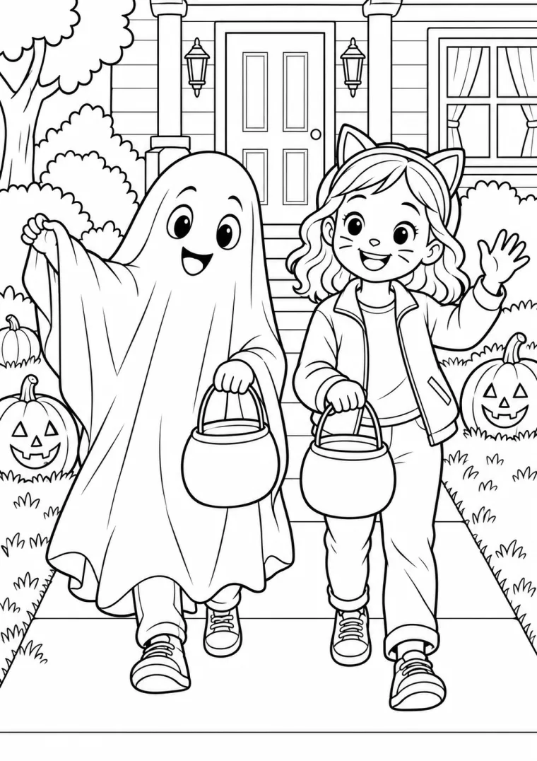 Halloween mit Kindern beim Süßigkeitensammeln