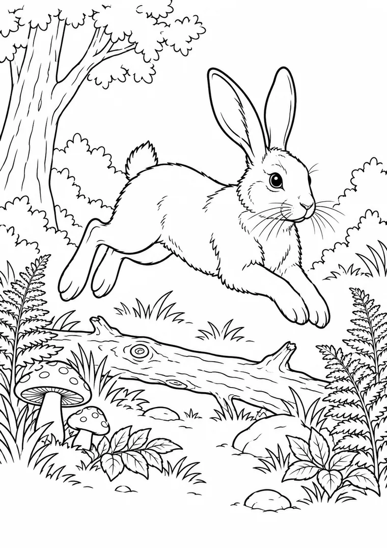 Hase springt über einen Ast