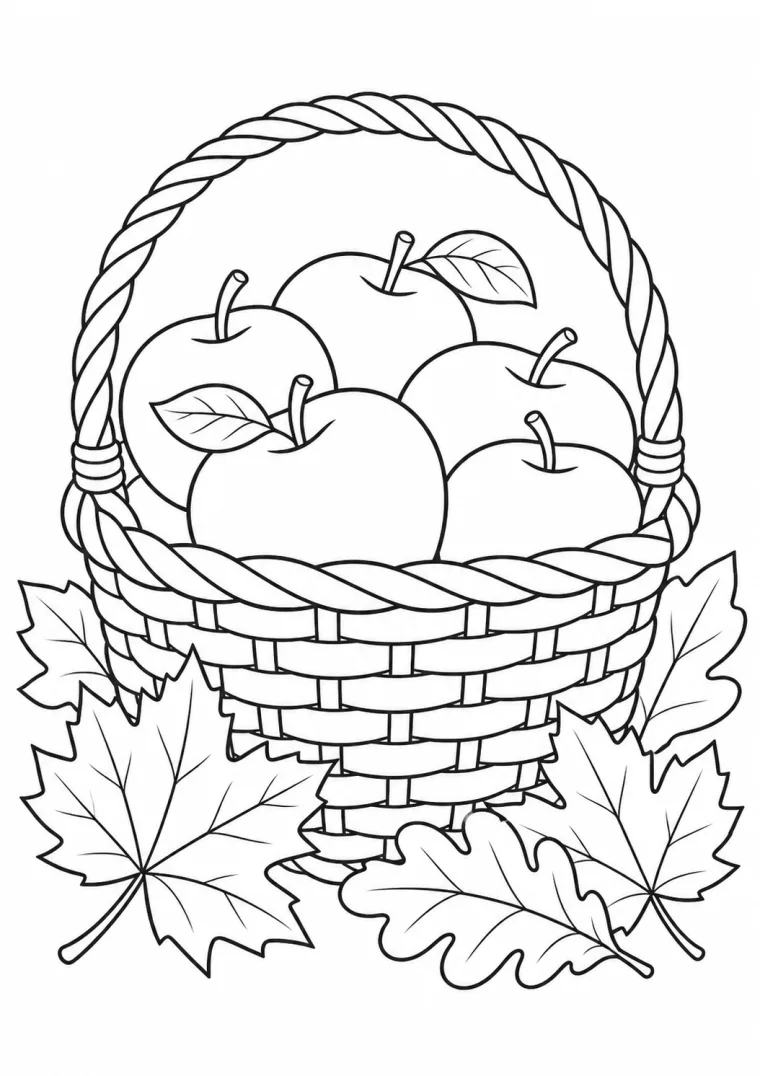 Herbst mit Apfelkorb und Blättern