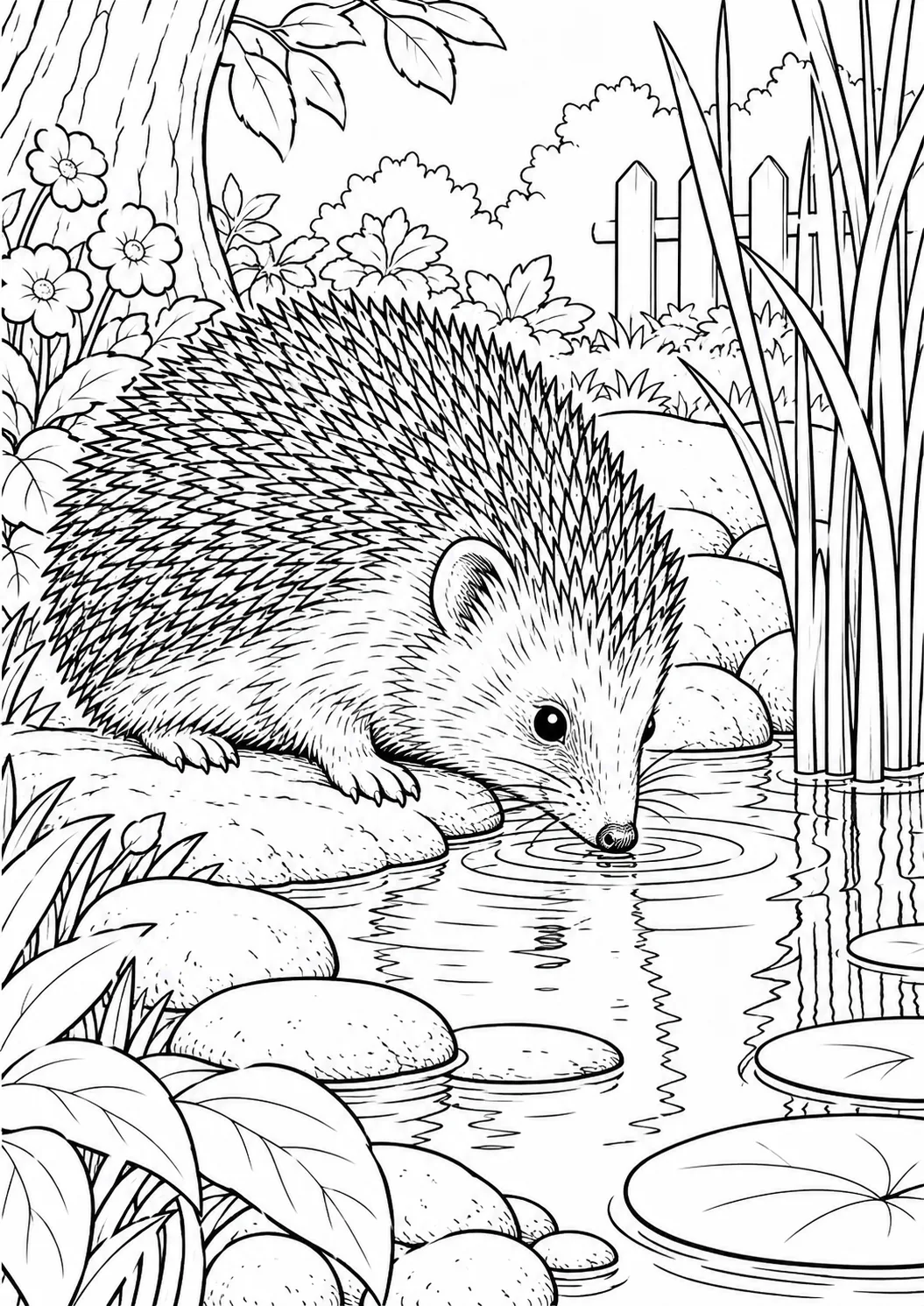 Igel trinkt am Gartenteich