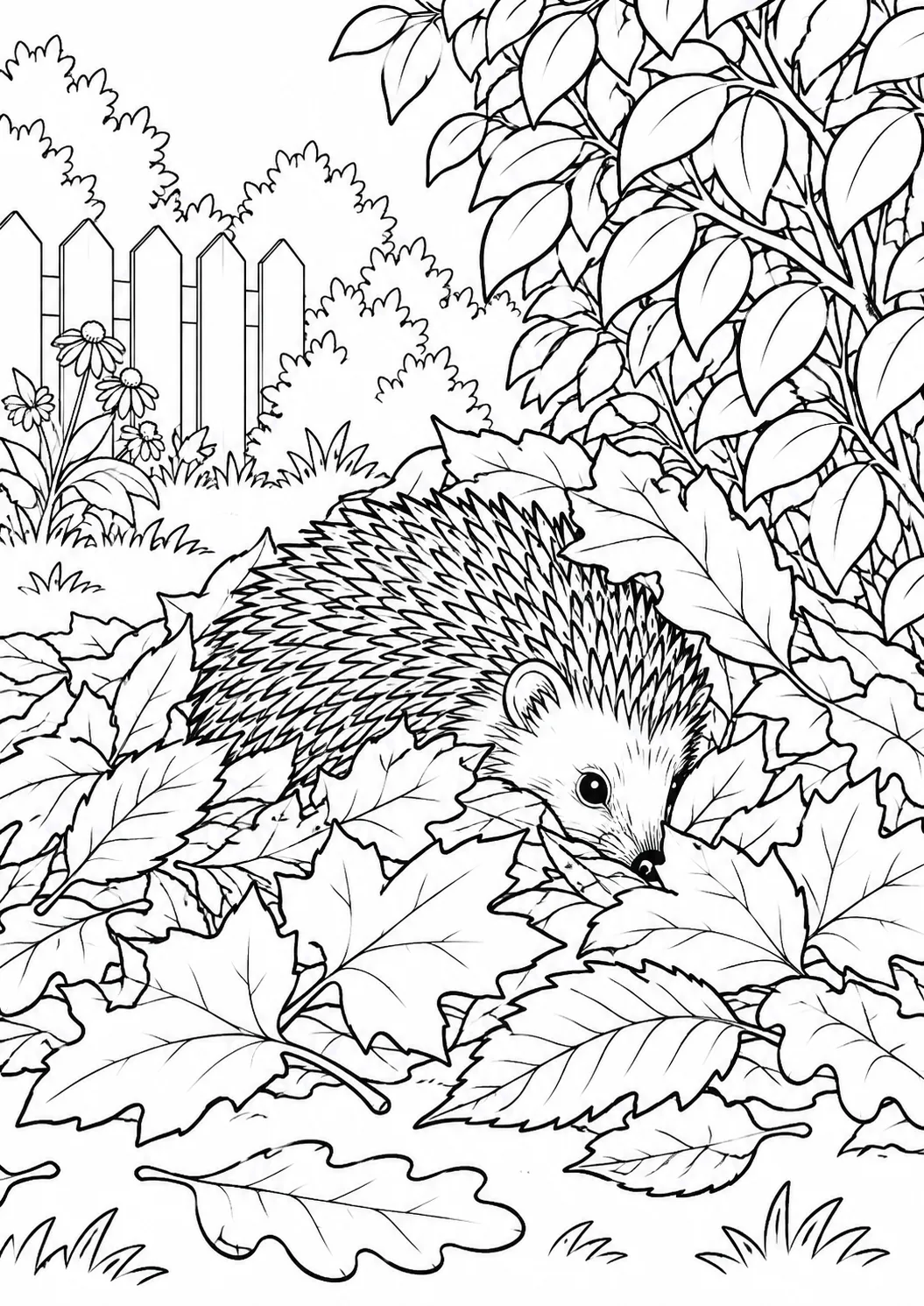 Igel versteckt sich im Herbstlaub